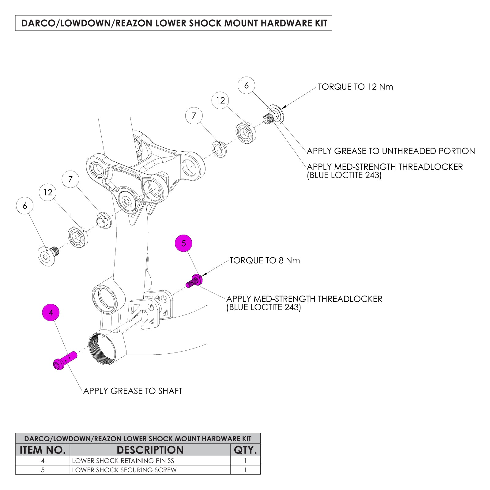 Darco/Lowdown/Reazon Lower Shock Mount Hardware Kit